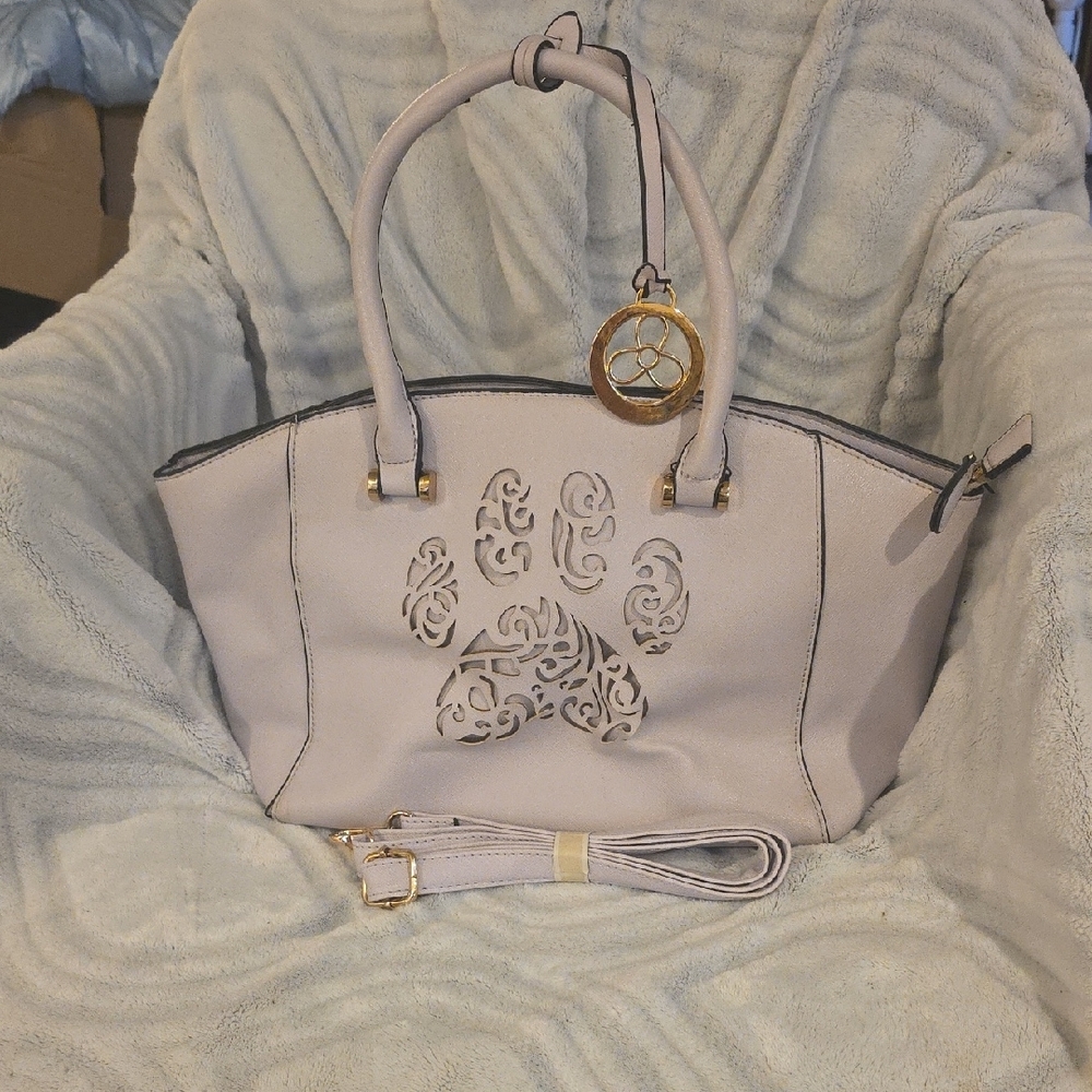 Pawsitively Beautiful Handbag, Purple and Gold Tote Bag with Structured Design